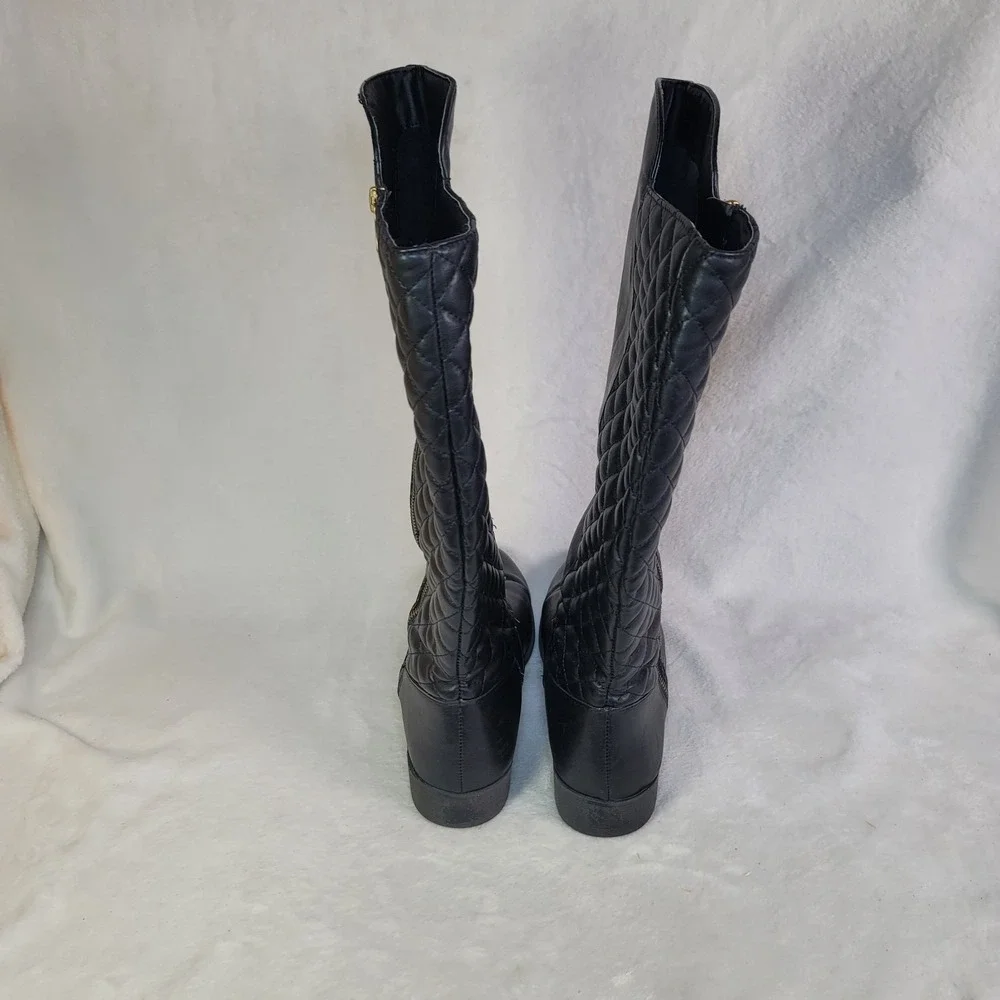 Alex Flex Black Quilted Faux Leather Whimsigoth Warm Knee High Boots Size 10
